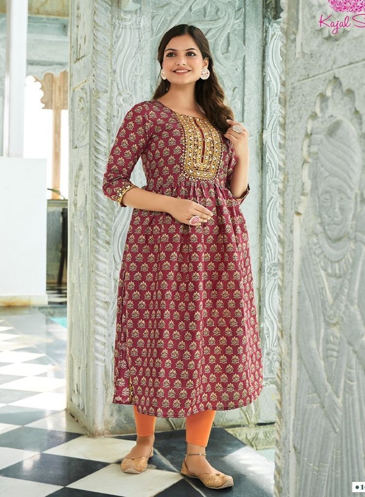 Kajal Style By Kesariya Vol 1 Stylish Designer Nayra Cut Fancy Kurti Collection