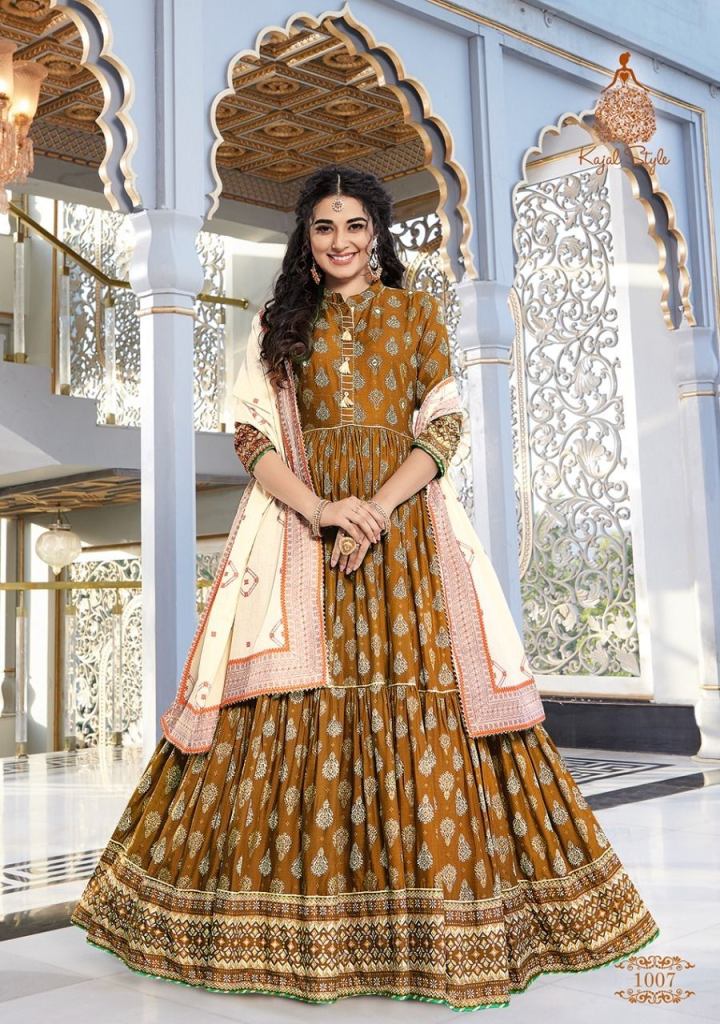 Olive Georgette All-Over Sequins Work Anarkali Style Gown With Floral Butti  Motif Tassel Dupatta | Exotic India Art