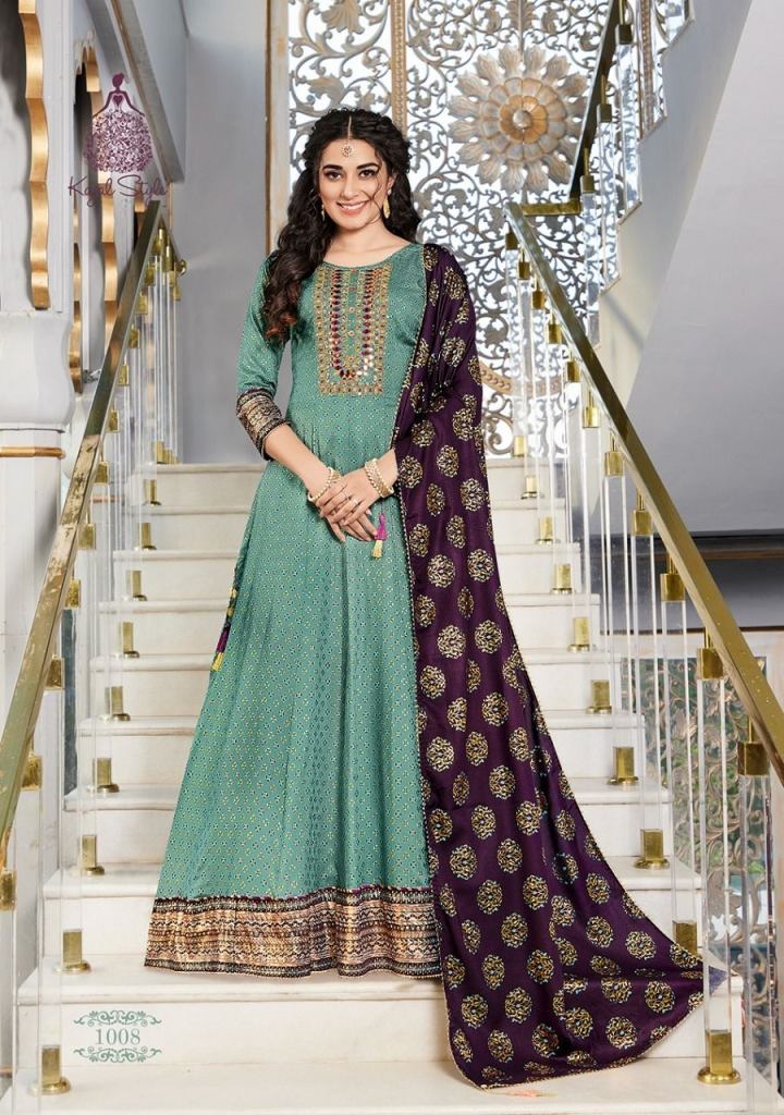 Buy QUEEN NX - RAYON LONG GOWN DUPATTA SET WITH ZARI AND SQUENCE EMBROIDERY  WORK at INR 800 online from Inli Exports anarkali style kurtis :  queennx-1003