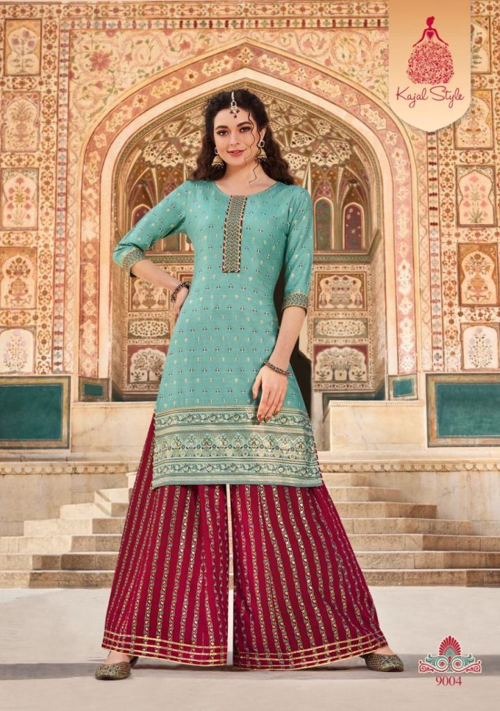 Kajal Style Fashion Label vol 9 catalog Buy wholesale Rayon Embroidery kurti with bottom 