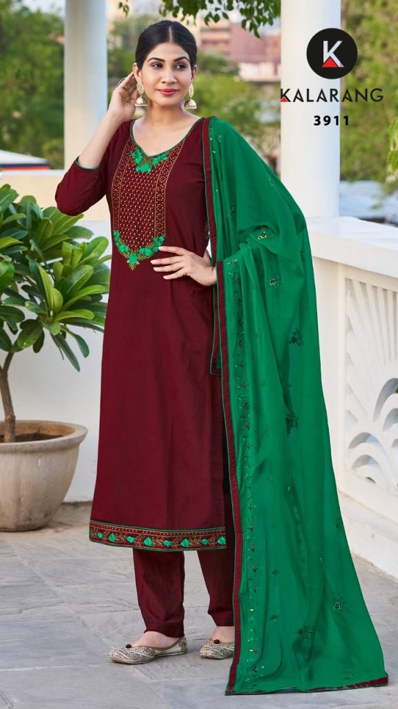 Kalarang Ishara silk embroidery Designer Dress Material