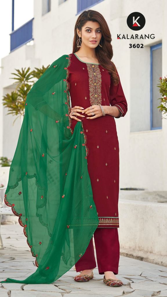 Kalarang Sanjh jam silk Embroidery Festive Wear Designer Dress Material 