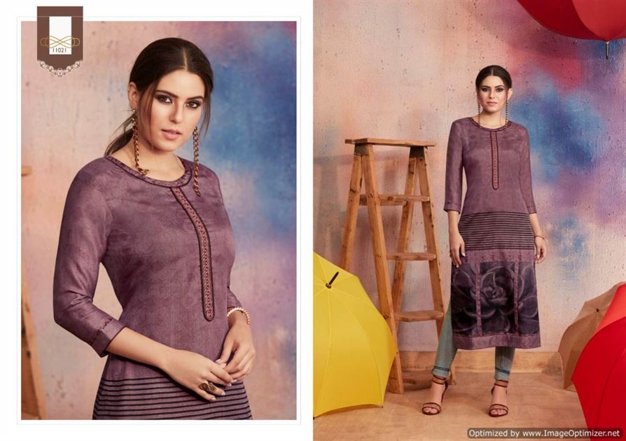 Round Neck Balloon Sleeve Denim Kurti | Seriema-1075 | Cilory.com