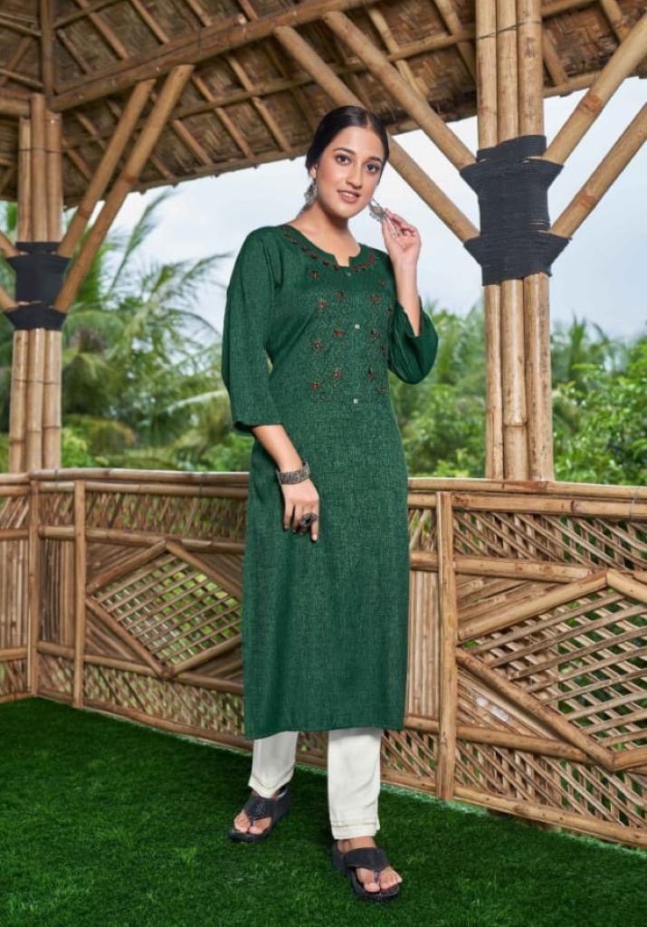 Kalaroop Innaya Rayon Embroidery Work Fancy Kurti Collection