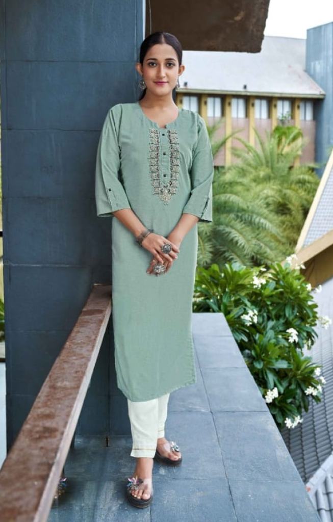  Kalaroop Riya  Rayon Fancy  Hand work Designer Kurti Collection