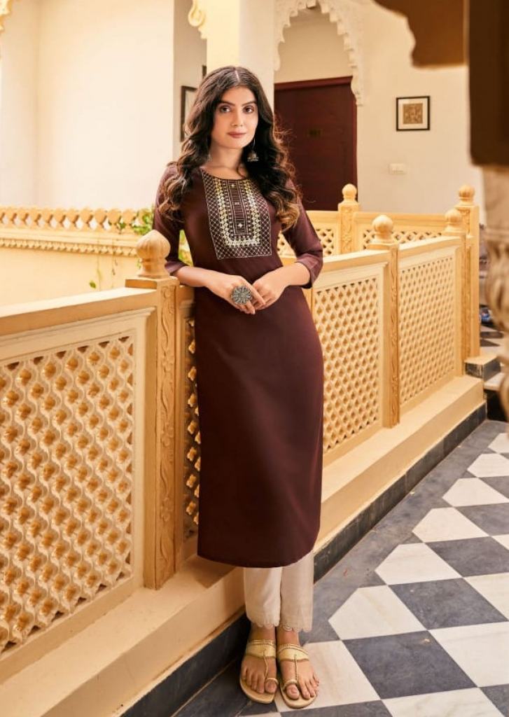 Kalaroop Sandal Rayon Fancy Embroidery Kurti catalog 