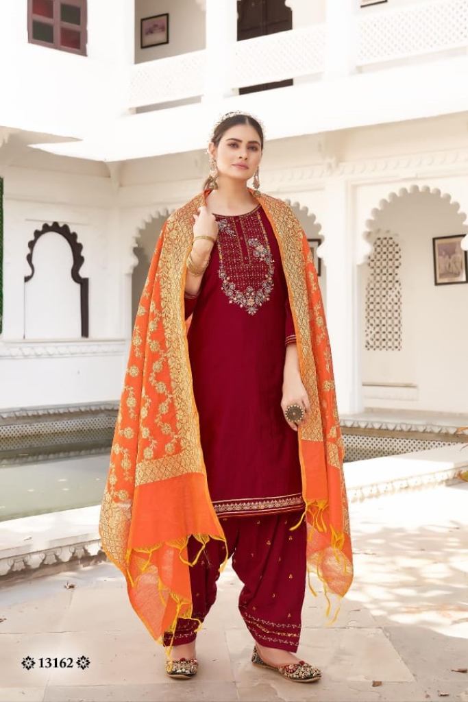 Kalaroop Sunheri vol 5 Jam Silk Embroidery  Ready Made Patiyala Dress Material 