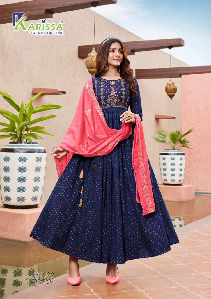 Ethnic gown with zari border and a banarsi dupatta to enhace its beauty. -  Shop online women fashion, indo-western, ethnic wear, sari, suits, kurtis,  watches, gifts.