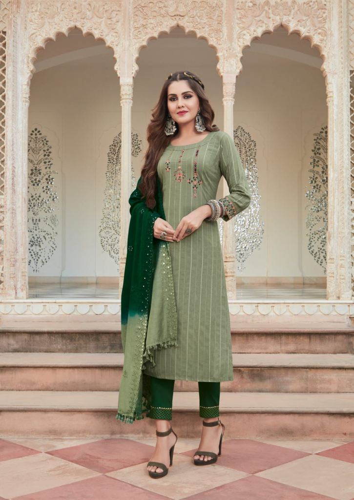 Karissa Kia Rayon Embroidery Festive Wear Kurti Pant And Dupatta Collection