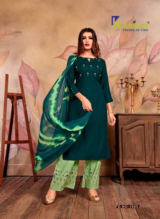 Karissa present Chunariya designer top and plazzo with dupatta catalogue