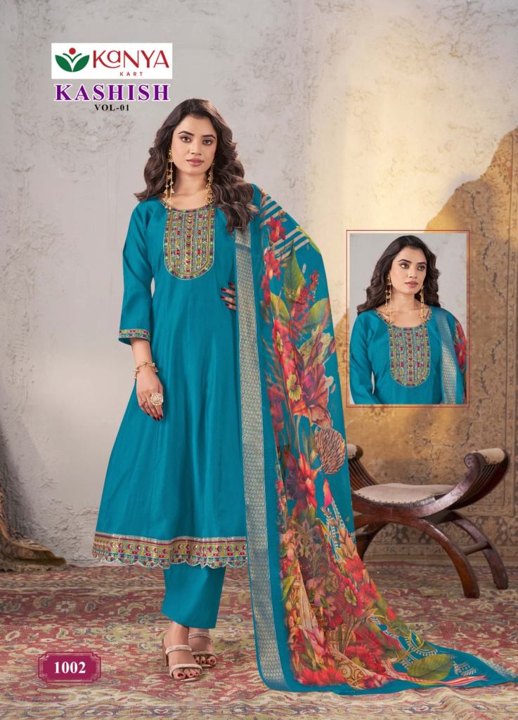 Kashish Vol 1 Embroidery Top With Bottom Dupatta Set 