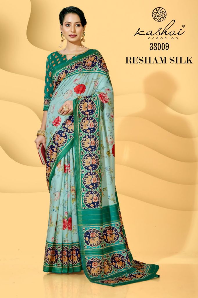 Kashvi Resham Silk Stylish Floral Printed  Saree Collection