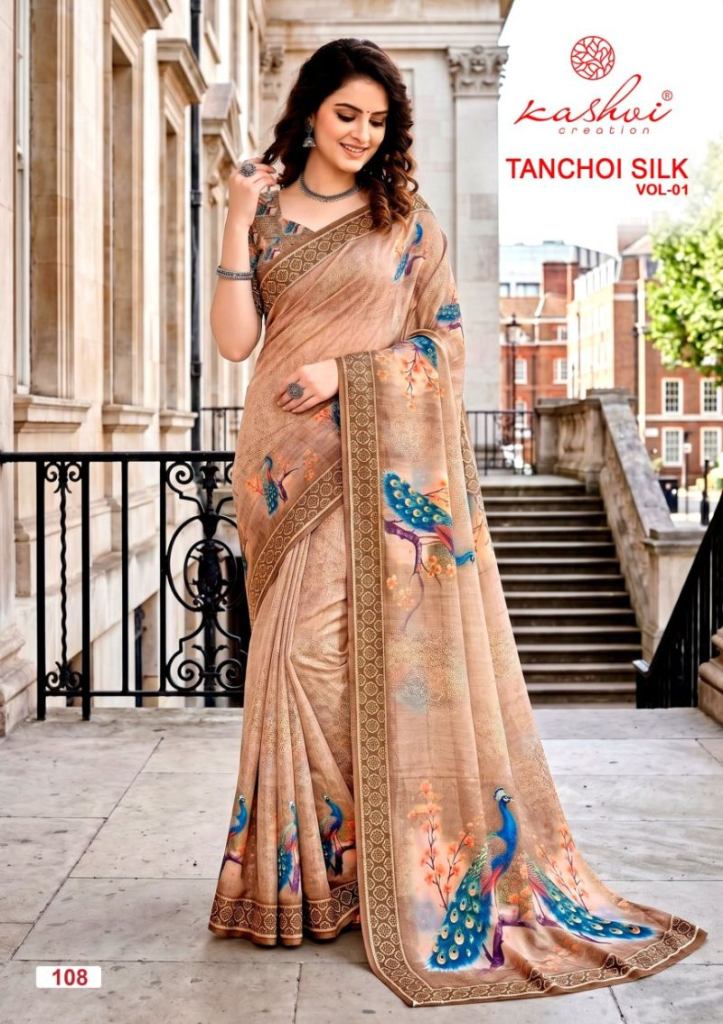 Kashvi Tanchoi Vol 1 Elegant Woven Dull Moss Sarees
