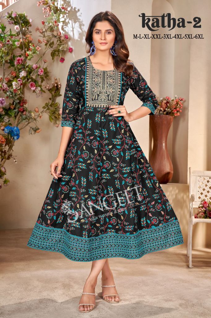 Katha 2 Rayon Embroidered Fancy Kurti