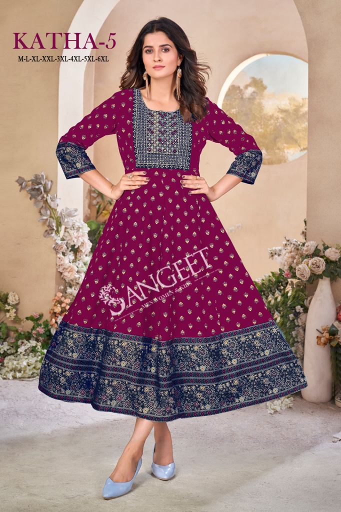 Katha 5 Rayon Embroidered  Kurti