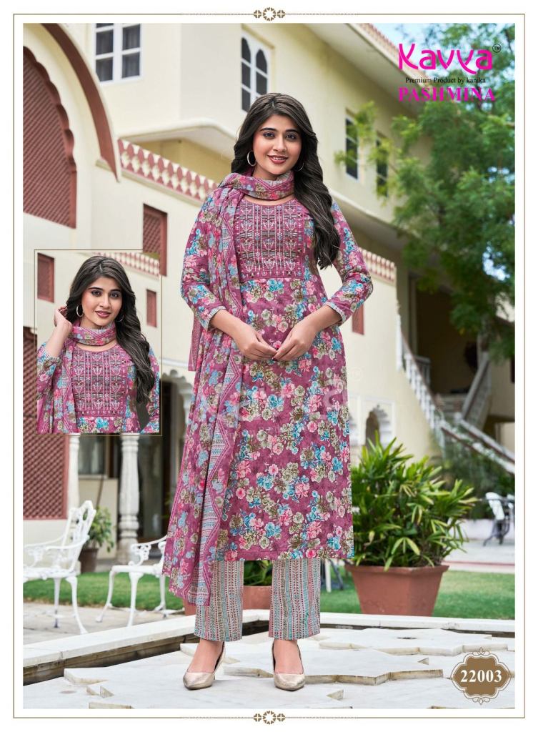 Kavya Pashmina Vol 22 Embroidered Kurti With Bottom Dupatta