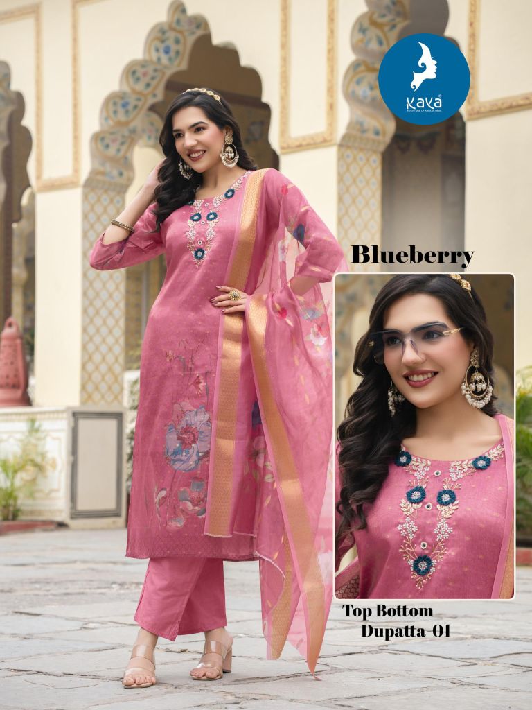 Kaya Blueberry Kurti Pant And Dupatta