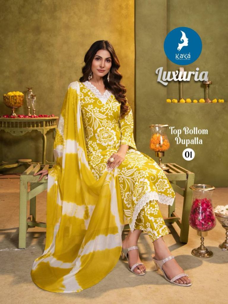 Kaya Luxuria Printed Kurti Pant With Dupatta