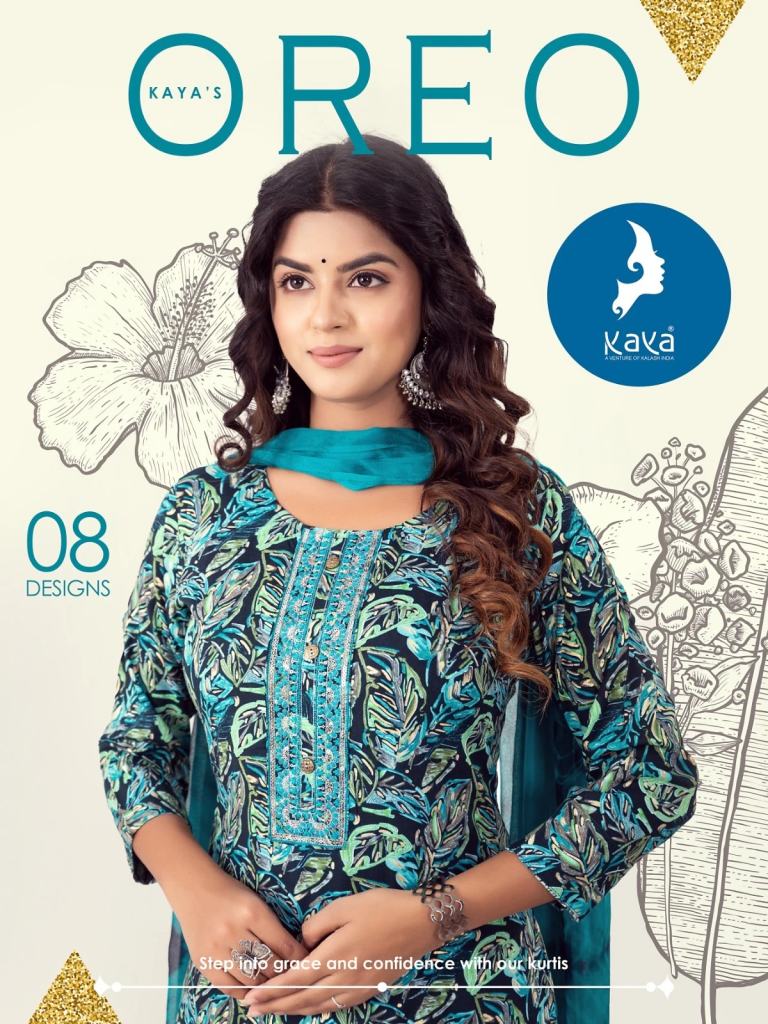 Kaya Oreo Rayon Foil Printed Kurti With Bottom Dupatta