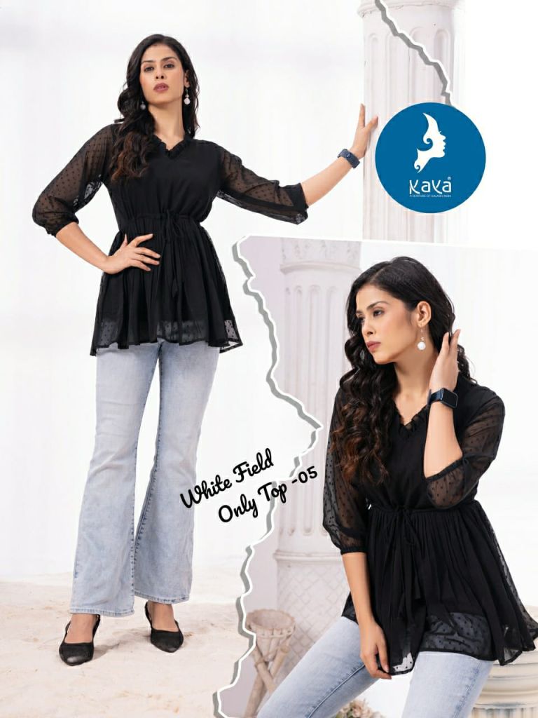 Kaya White Field Casual Wear Short Top