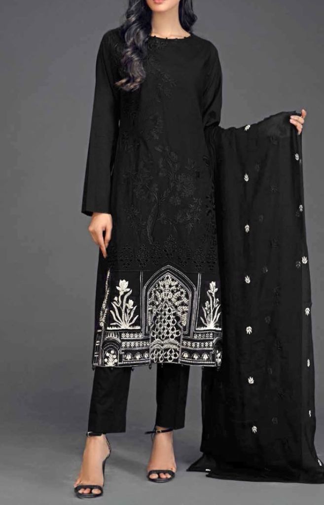 Keval Fab Black & White Collection Cotton Embroidery Dress Material  