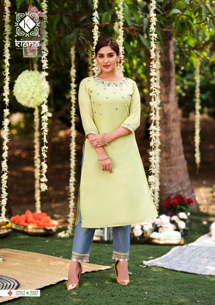 Kiana Fantasy  Maslin Hand Work Fancy Kurti With Pant Collection