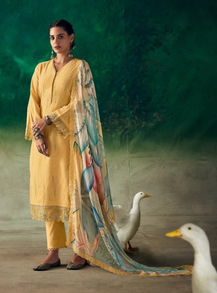 Kimora Heer Tareef  Muslin With Organza Resham Dress Material 