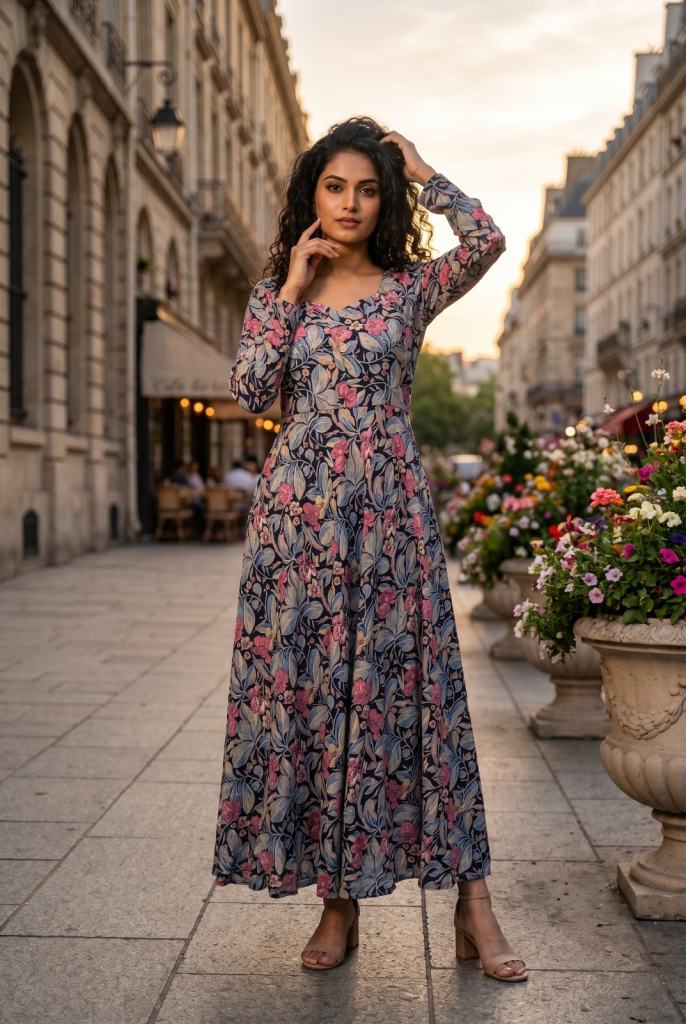 Kinny Umbrella Style Flower Printed Frock