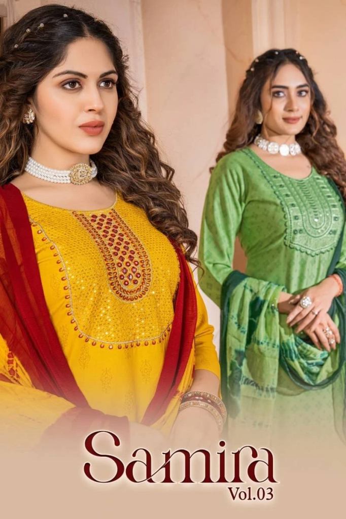 Kinti Samira Vol 3 Heavy Rayon Kurti With Bottom Dupatta