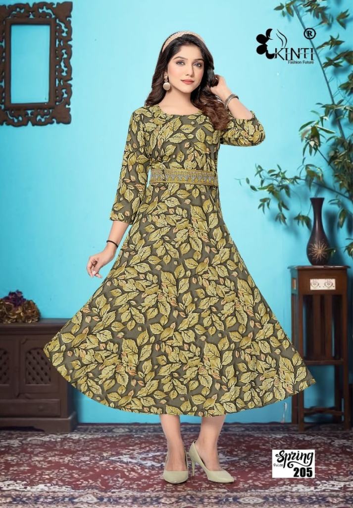 Kinti Spring Vol 8 Umbrella Cut Long Rayon  Mill Print Kurtis collection