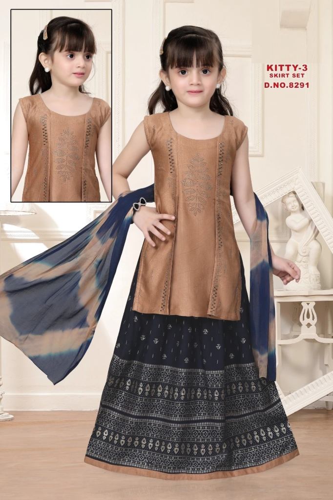 Kitty 3 Rayon Printed Skirt Set With Dupatta Wholesale