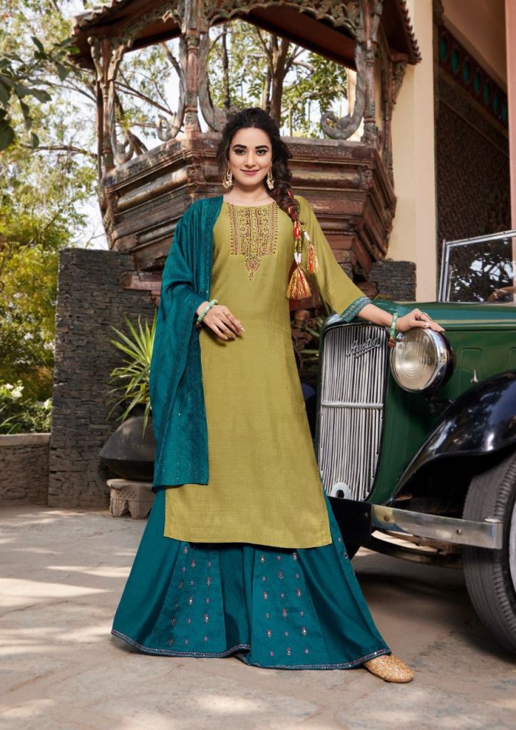 Koodee Rahi  vol 3 Viscose Slub Khatli Work Festive Wear Readymade Kurti Palazo With Dupatta Collection