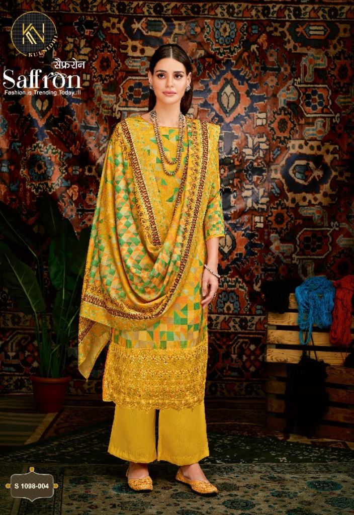 Kulnidhi Saffron Pashmina Digital Print Wholesale Dress Material 