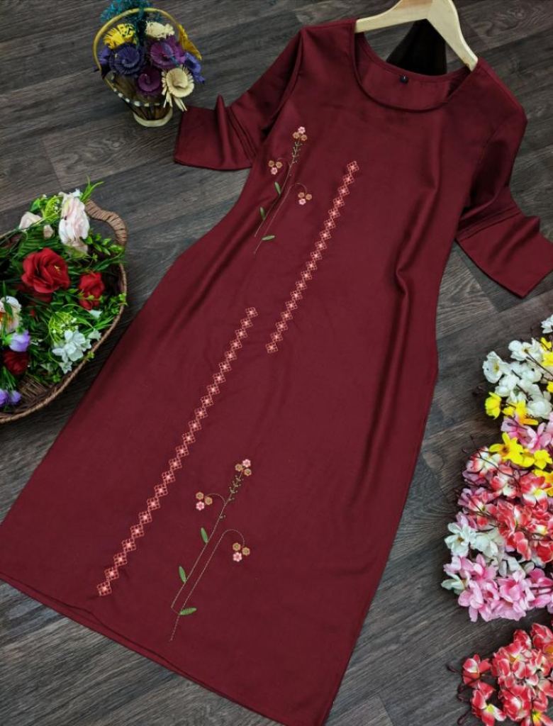 WOOGLEE RANGROOP RAYON PRINT EMBROIDERY WORK NYRA CUT KURTI