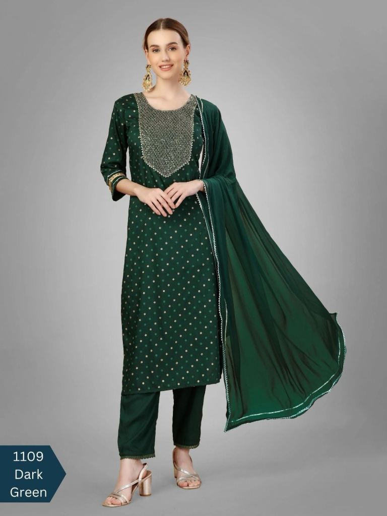 Kurti Set 1109 A Chinon Kurti With Bottom Dupatta