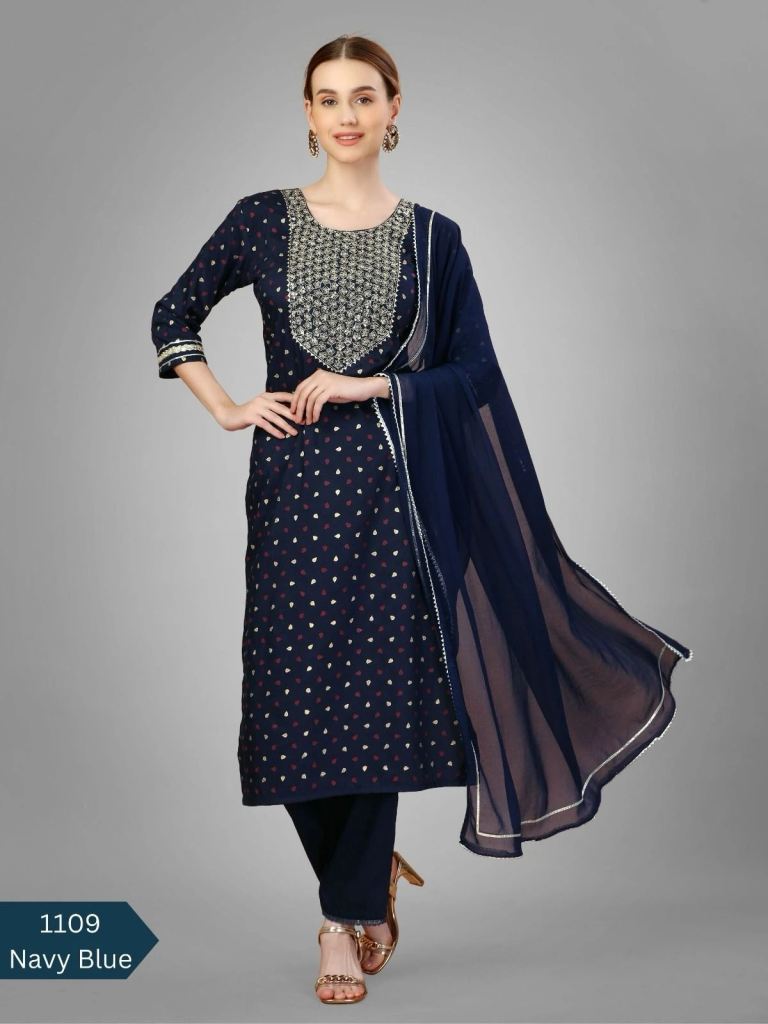 Kurti Set 1109 B Sequence Work Kurti Pant With Dupatta 