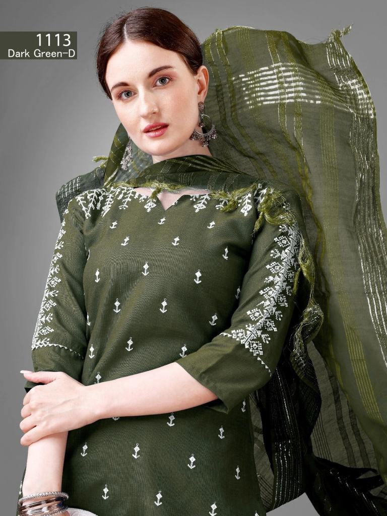 Kurti Set 1113 Cotton Blend Kurti With Bottom Dupatta