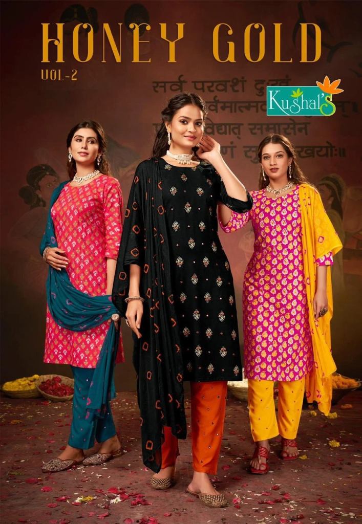 Kushal Honey Gold 2 Rayon Printed Reguler Wear Salwar Suit 