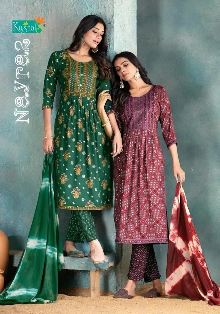 Kushals Nayra 2 Rayon Capsule Print Naira Cut Kurti Set