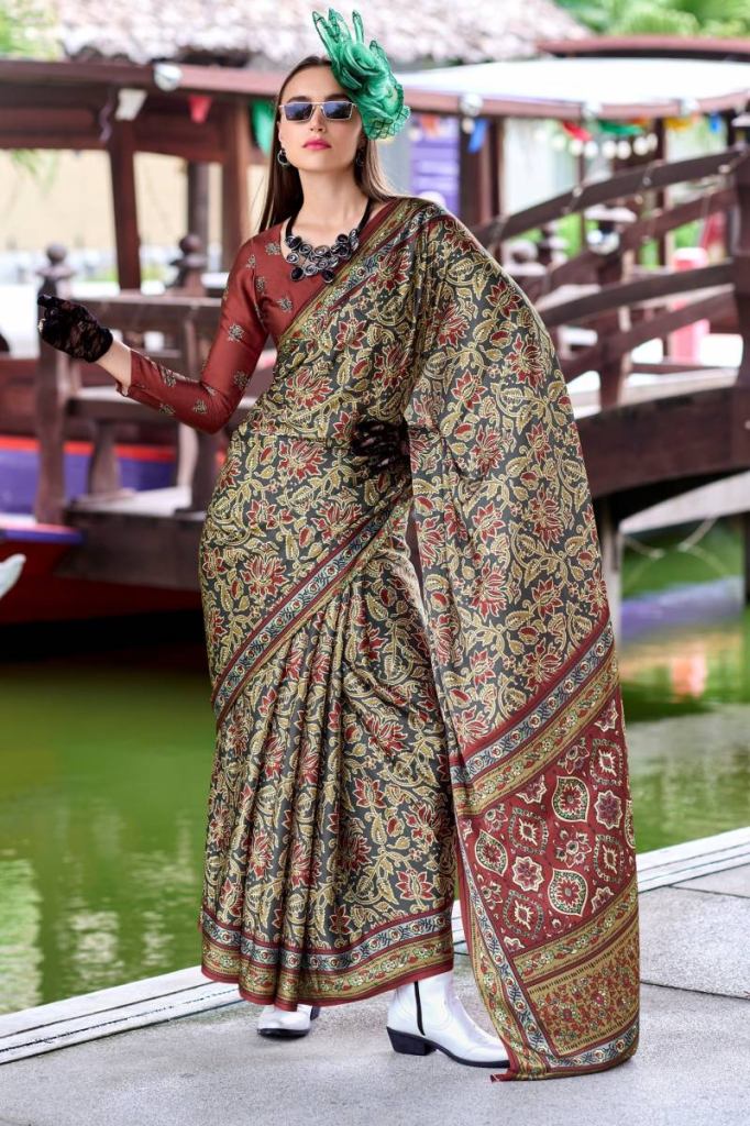 Kz Assam Silk Azrakh Saree 1 Printed Saree