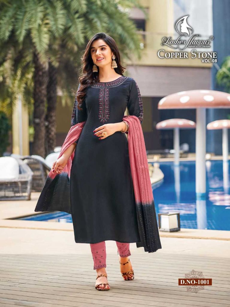 Ladies Flavour Copper Stone Vol 8  Ready Made  Kurtis  Bottom with  Dupatta Catalog 