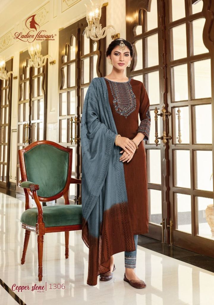 Ladies Flavour Copper Stone Vol 13 Kurti With Bottom Dupatta Collection