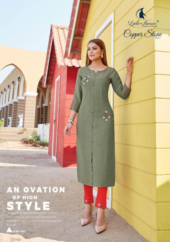 Ladies FlavourCopper Stone vol  2 Viscose Fancy Embroidery Kurti With Bottom