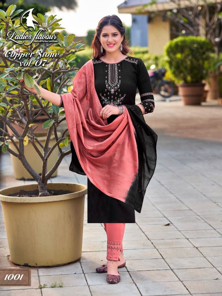 Ladies Flavour Copper Stone vol  7 Designer Ready Made Kurti Bottom and Duptta catalog