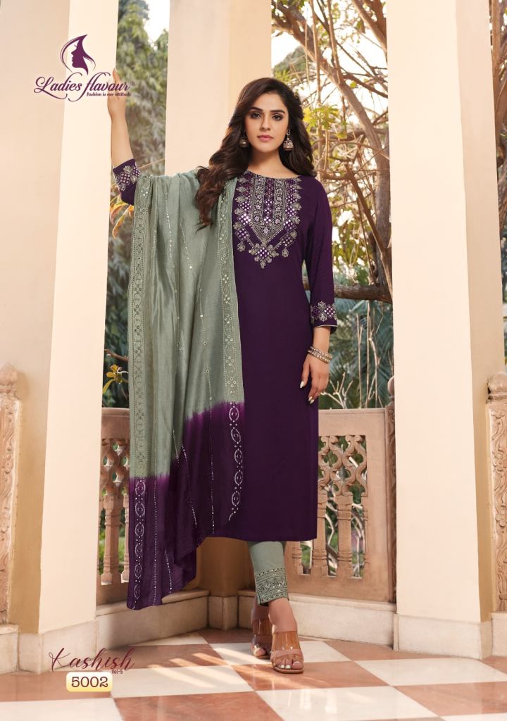 Ladies Flavour Kashish Vol 5 Embroidery Kurtis With Bottom Dupatta