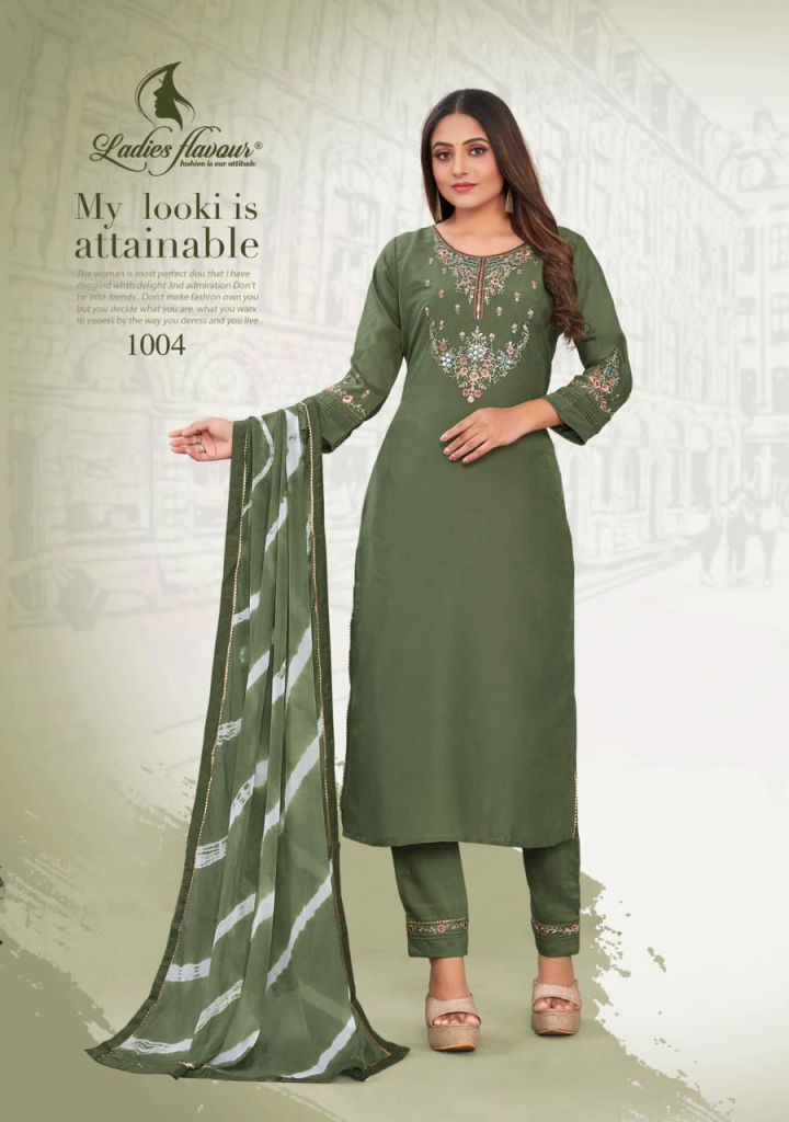 Ladies Flavour Noori Chinon Exclusive Wear Kurti Pant With Dupatta