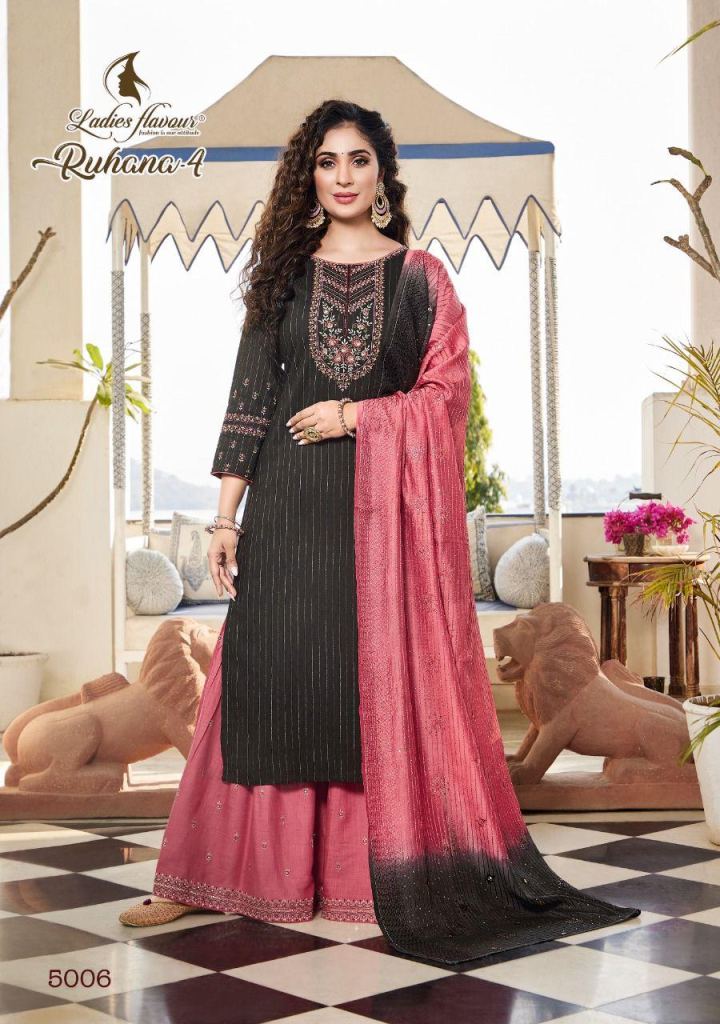 Ladies Flavour Ruhana Vol 4 Catalog Party Wear Readymade Top Sharara With Dupatta 