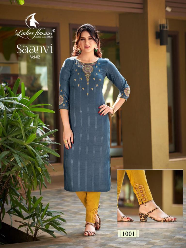 Ladies Flavour Saanvi Vol 2 Heavy Rayon Designer Kurti With Bottom For Casual Wear Collection 