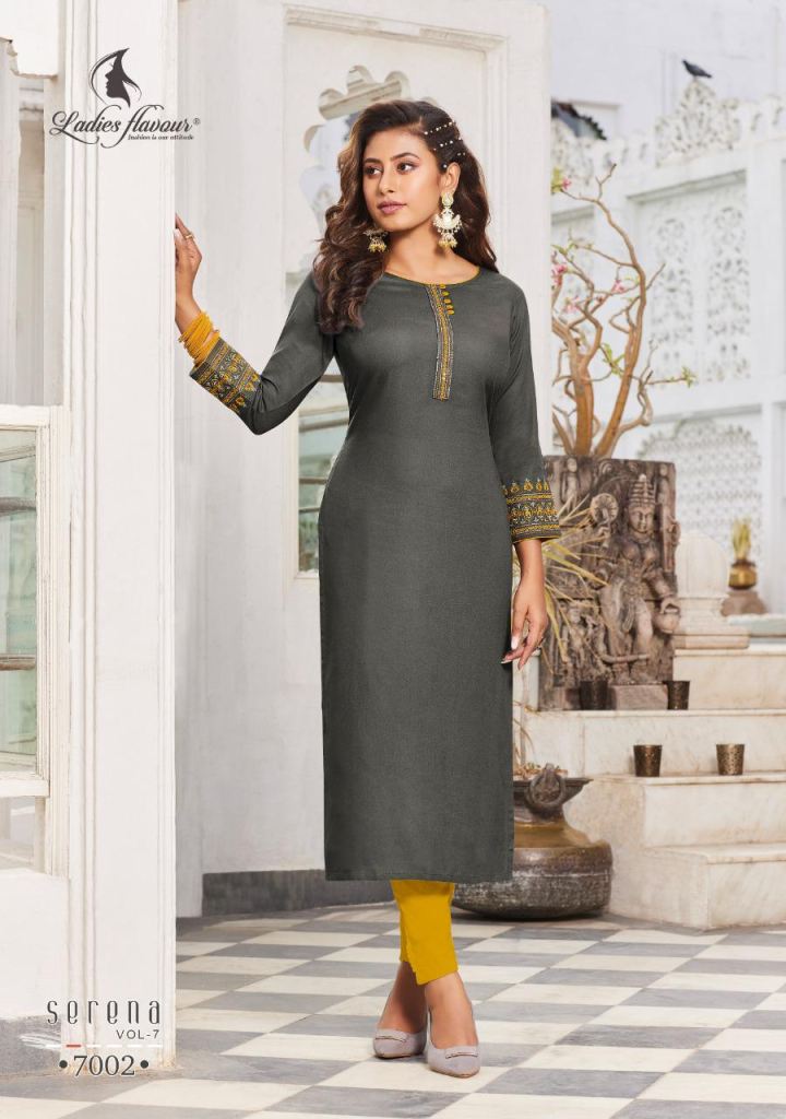 Ladies Flavour Serena Vol 7 Catalog Casual Wear Rayon Embroidery Kurtis 