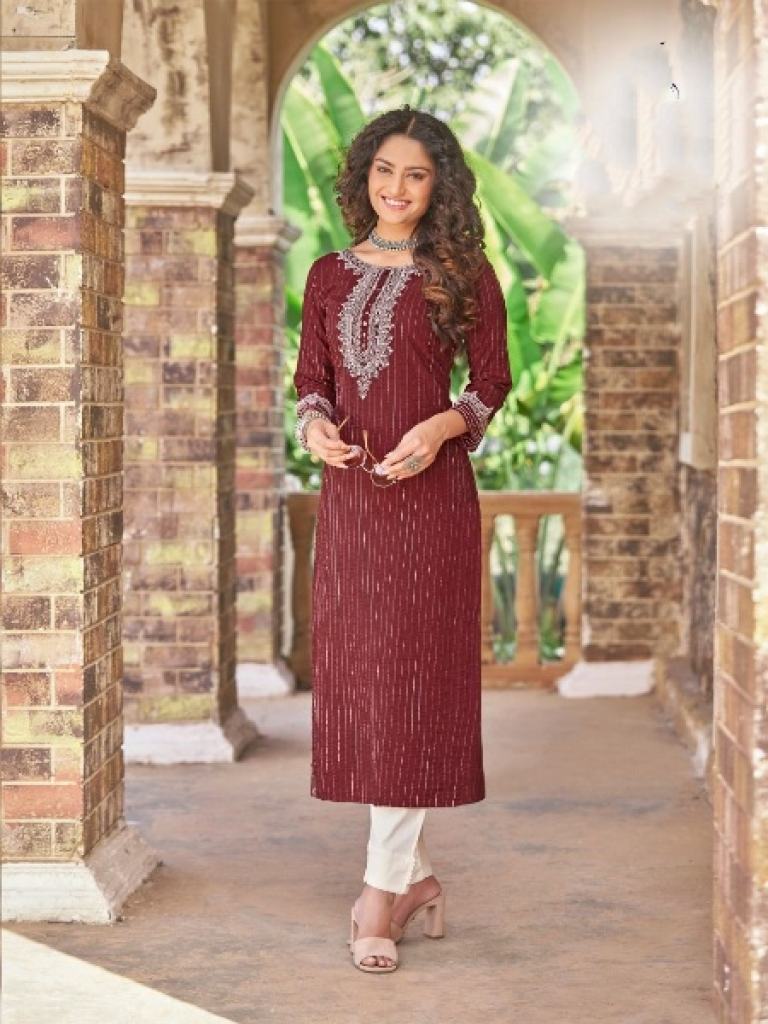 Women's Straight 3/4 Sleeve Embroidered Cotton Stitched Kurti and Pant with  Dupatta